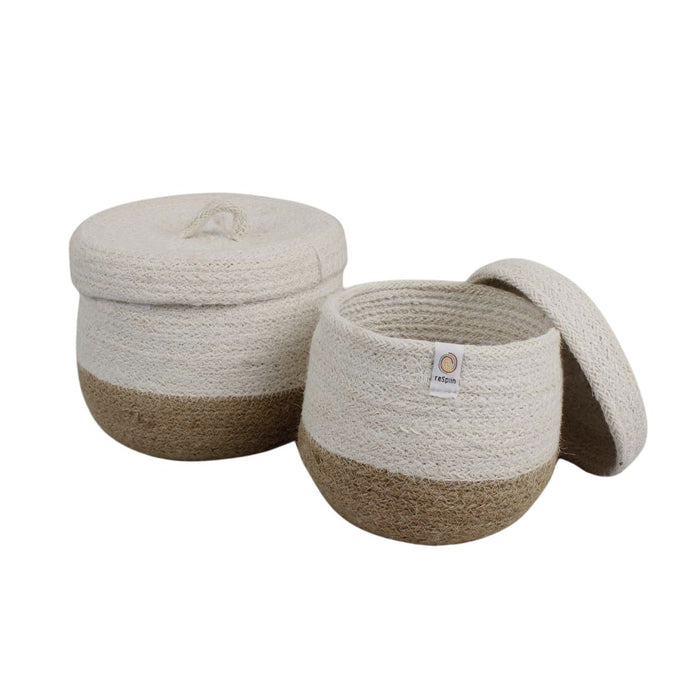 Jute Basket w/lid set/2