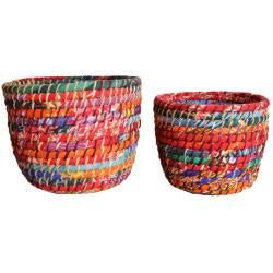 Multicolour Fabric and Grass Basket